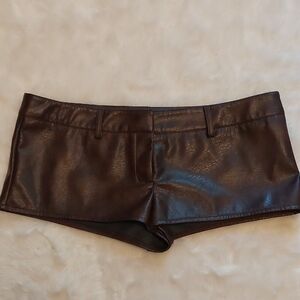 Women's Brown Faux Leather Shorts